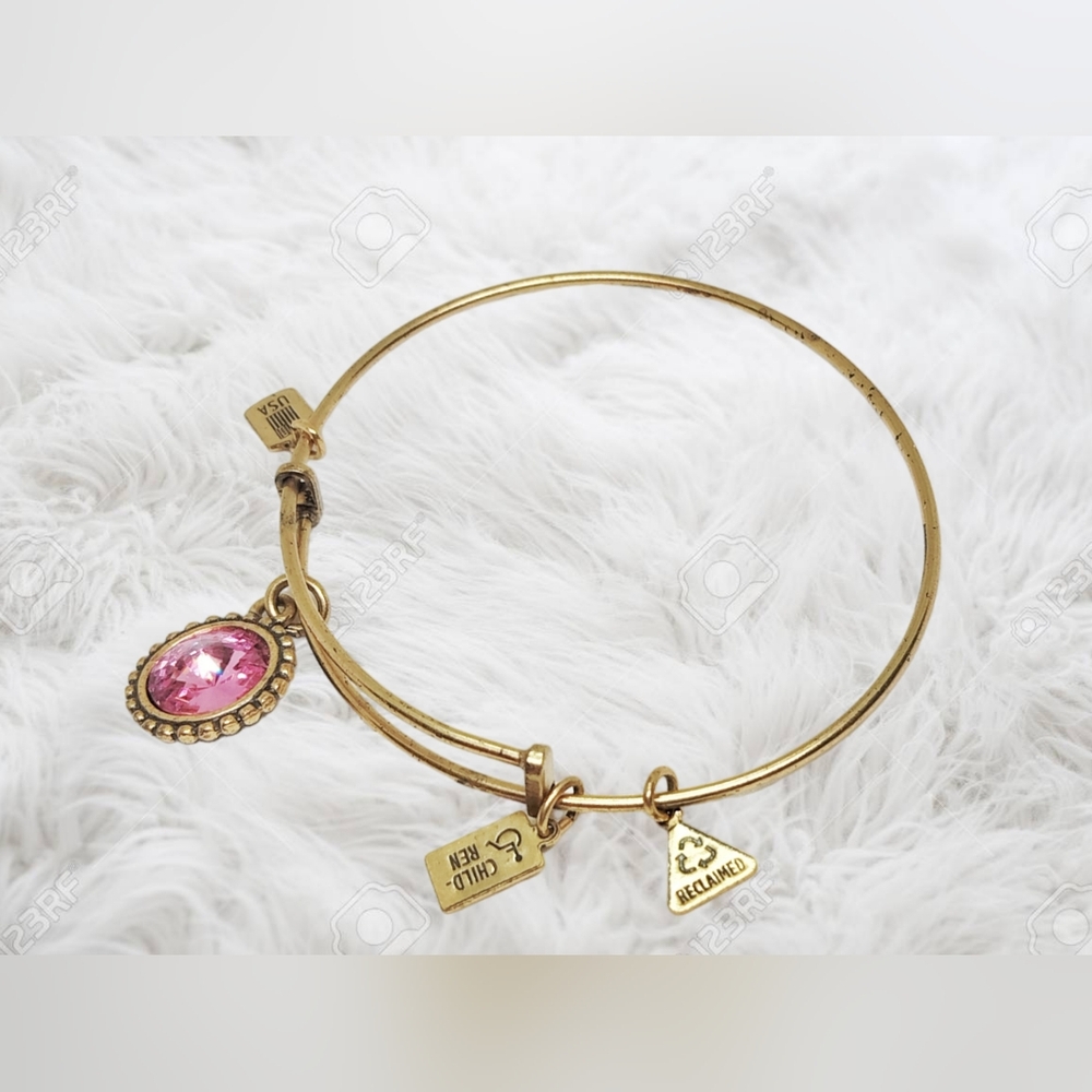 Alex and Ani October Color Code Rose Bangle Bracelet Shiny Gold - Picture 4 of 5
